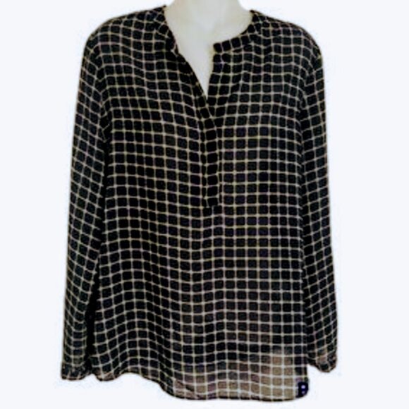 Women's Banana Republic Windowpane Checked Print Sheer Blouse - Picture 1 of 7